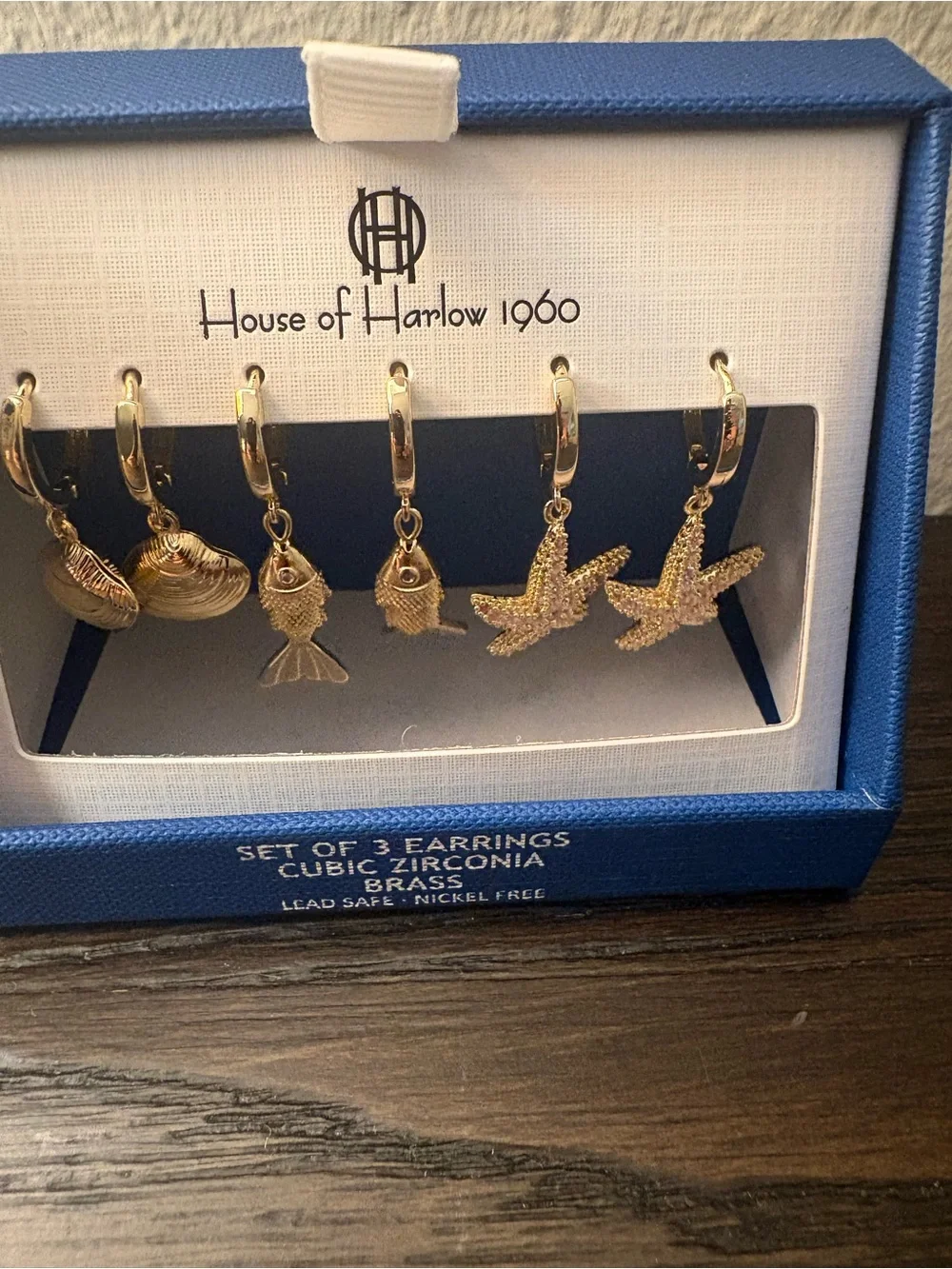 NEW House of Harlow 1960 gold nautical charm earring set.